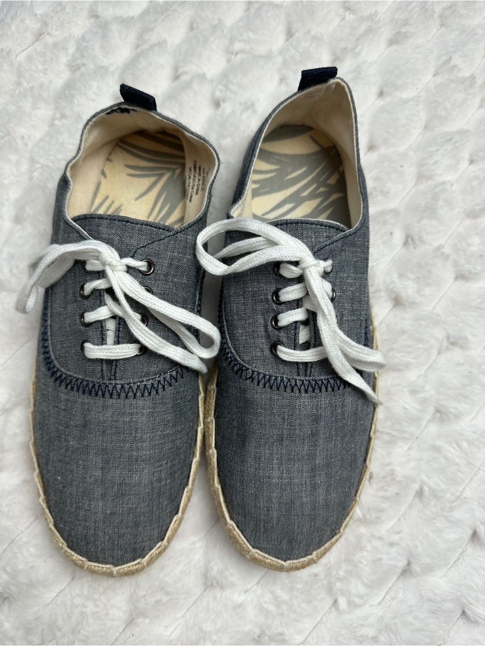 H&M Women's Navy Chambray Canvas Espadrille Lace-Up Sneakers Size 9.5
